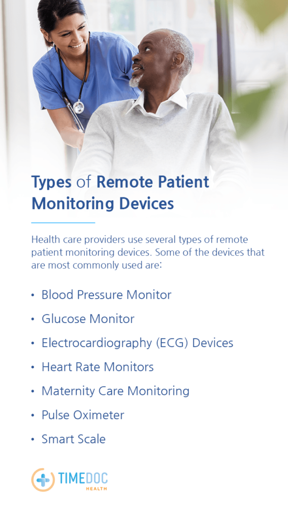 Health care providers use several types of remote patient monitoring devices. Some of the devices that are most commonly used are: