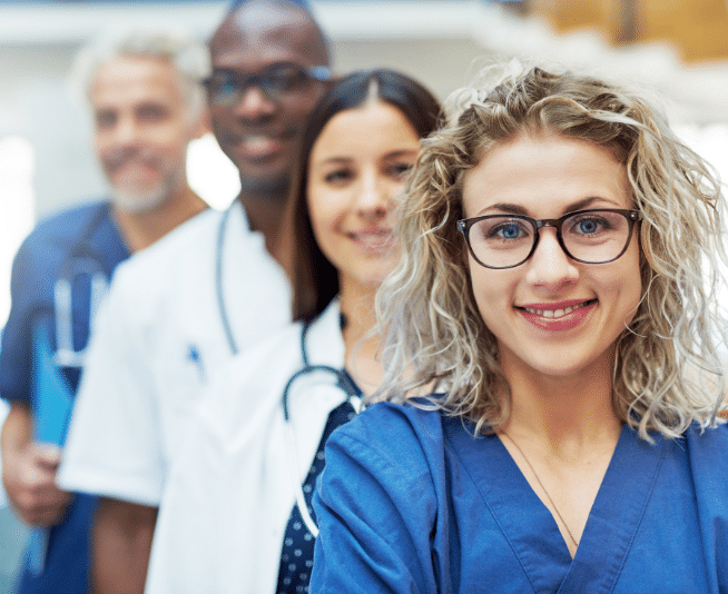 Nurse and patient laughing